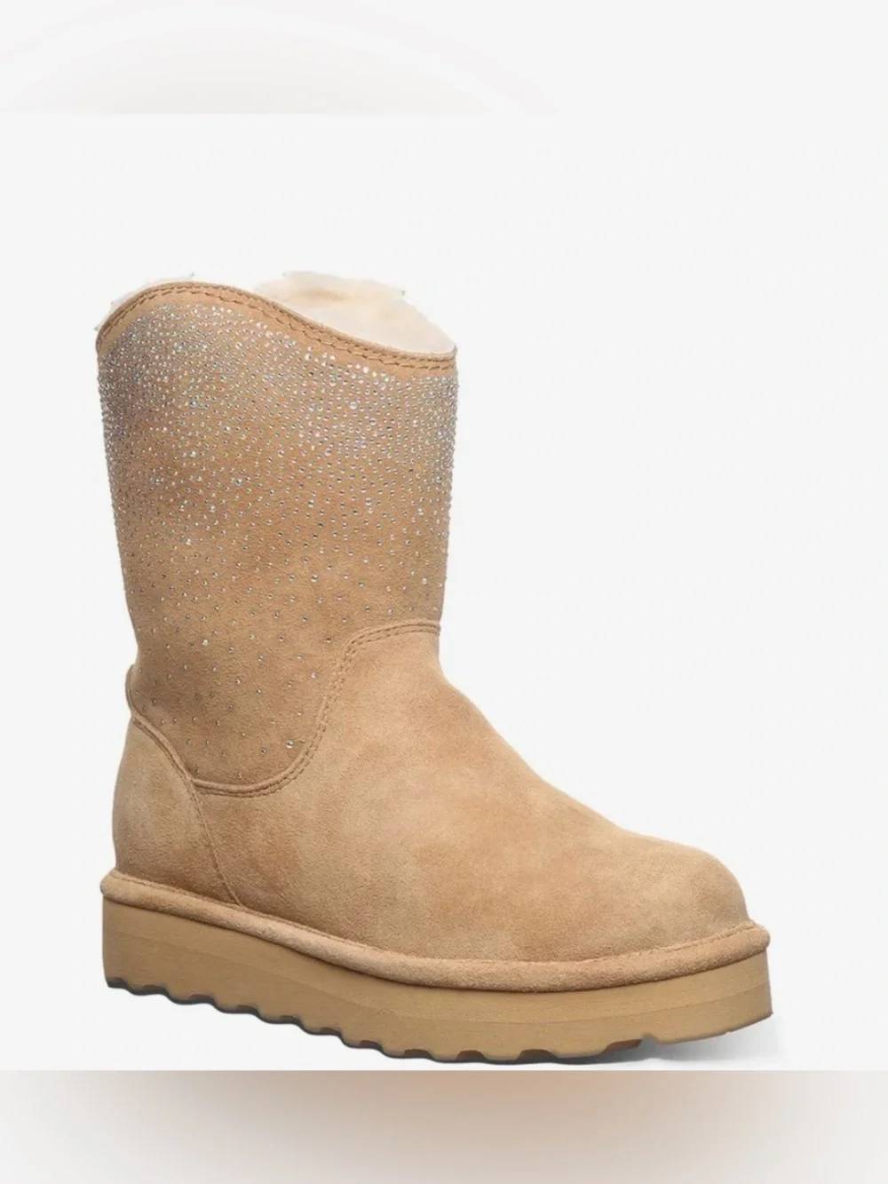 BearPaw Tan Suede Mid-Calf Boot with Sparkle Studs size 7 BNWT